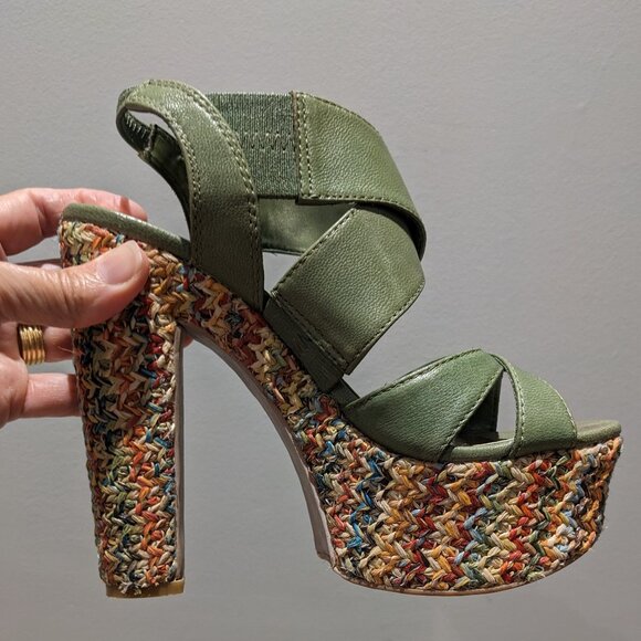 Charles by Charles David Green Platform Sandals Shoes & Matching Clutch Set - Picture 3 of 14